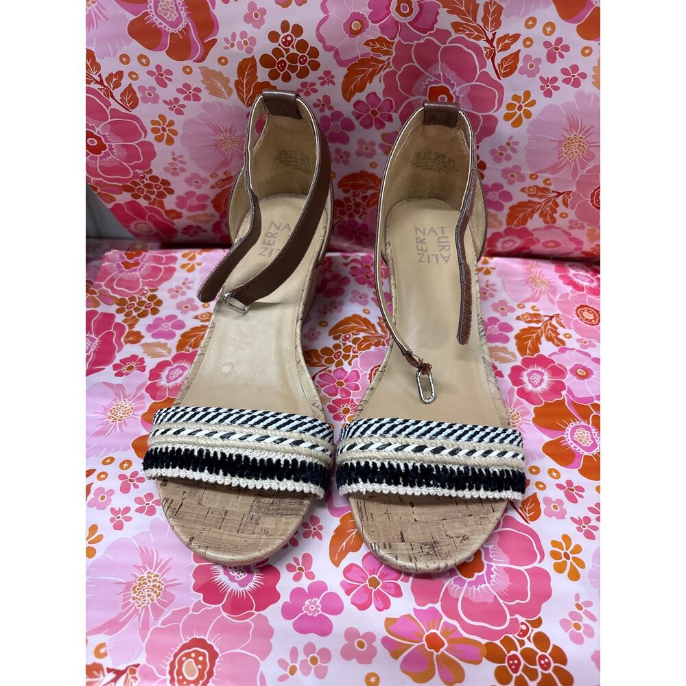 Naturalizer Sz 9.5 Areda Cork Wedge Heel Brown Faux Leather Espadrille Sandals - Picture 3 of 5